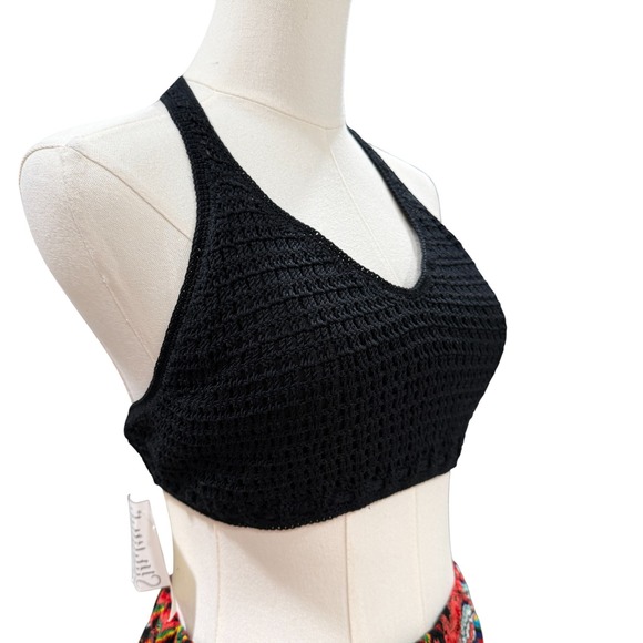 Bohemian Crochet Halter Crop Top Festival Coachella Summer Black Small Handmade - Picture 8 of 10